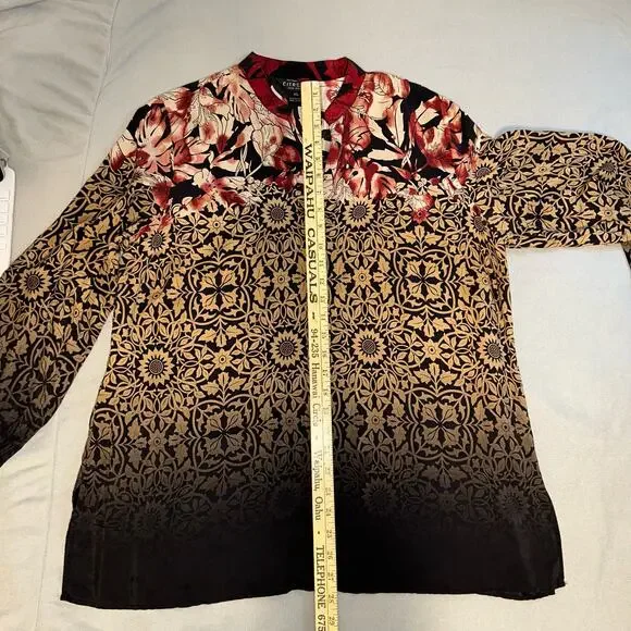 Citron Button XL Light Weight Silk Print Jacket or Blouse Top - Picture 7 of 7
